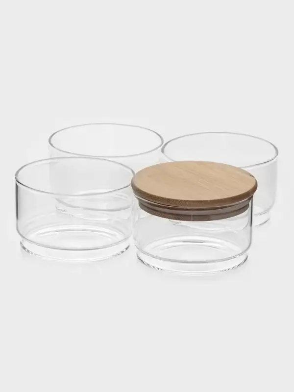 Банки для сыпучих BellaTenero &laquo;Эко&raquo;, 300 мл, 10.2&times;21.5 см, с бамбуковой крышкой, набор 4 шт., стекло, прозрачные