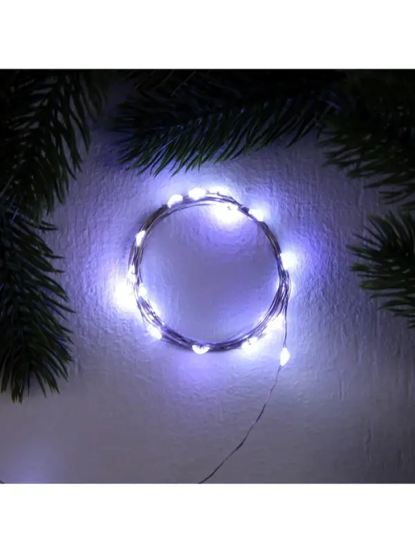 Гирлянда &laquo;Нить&raquo; 2 м роса, IP20, серебристая нить, 20 LED, 3 режима, батарейки AG13&times;3 (в комплекте), свечение белое