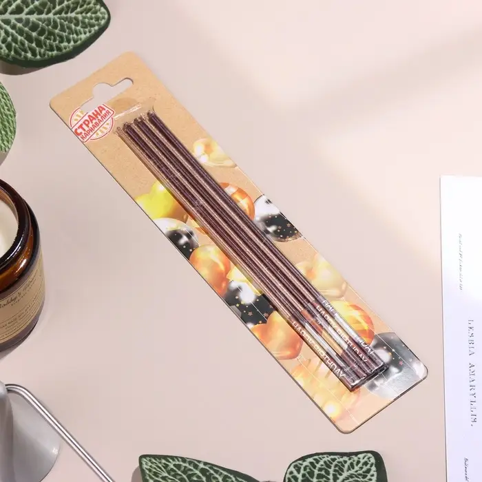 Свечи в торт, 6 штук Happy, 17 см, золотой с металликом