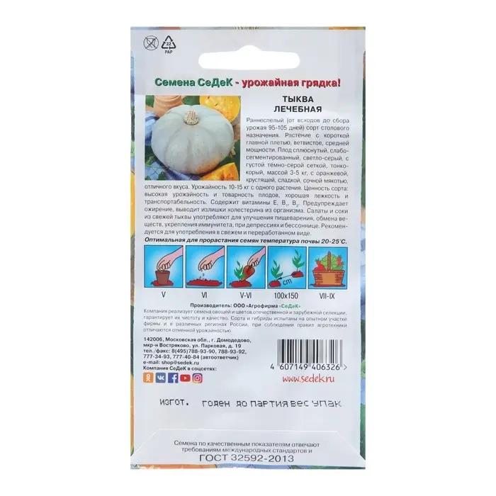 Семена Тыква Семена Тыква "Лечебная", 1,5 г