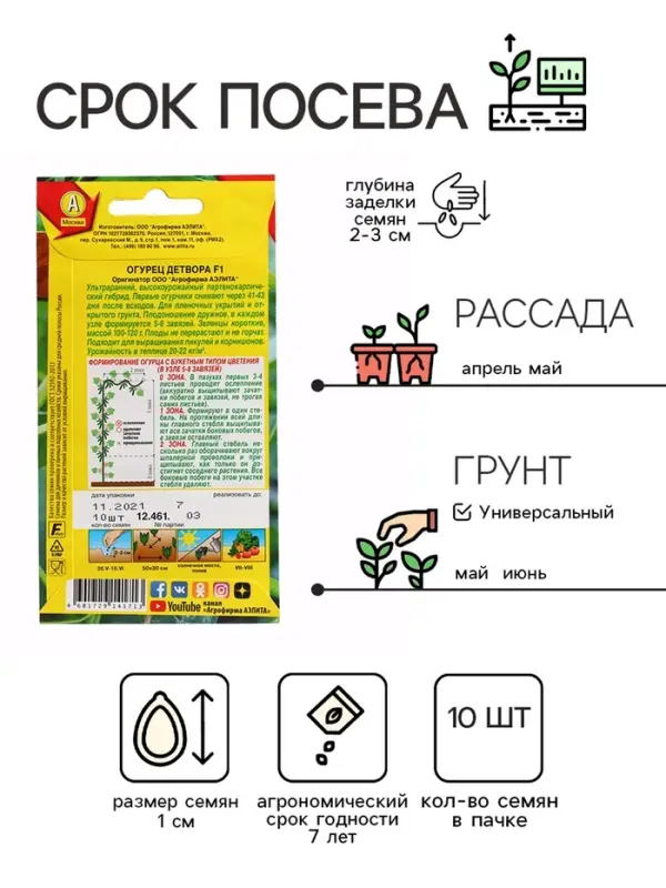 Семена огурца Семена огурца "Детвора", F1, 10 шт.