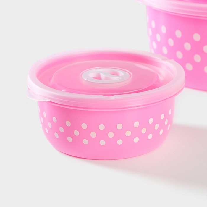Ланч - боксы Доляна «Горошек», набор 3 шт: 300/600/900 мл, круглые, цвет розовый