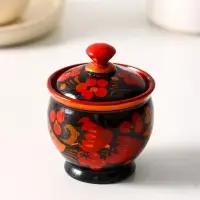 Солонка с крышкой &laquo;Ягодка&raquo;, 7&times;6 см, хохлома, дерево