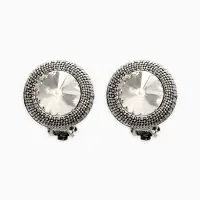 Клипсы "Винтаж" круг страз, цвет белый в чернёном серебре Клипсы "Винтаж" круг страз, цвет белый в чернёном серебре