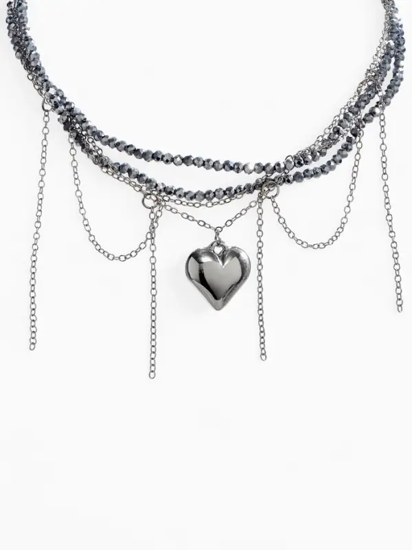 Колье "Сердце" переплетение, цвет серый в серебре