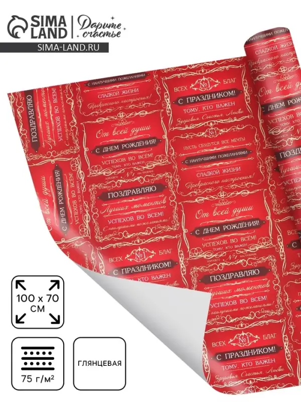 Бумага упаковочная &laquo;Успехов во всем&raquo;, глянец, 100&times;70 см