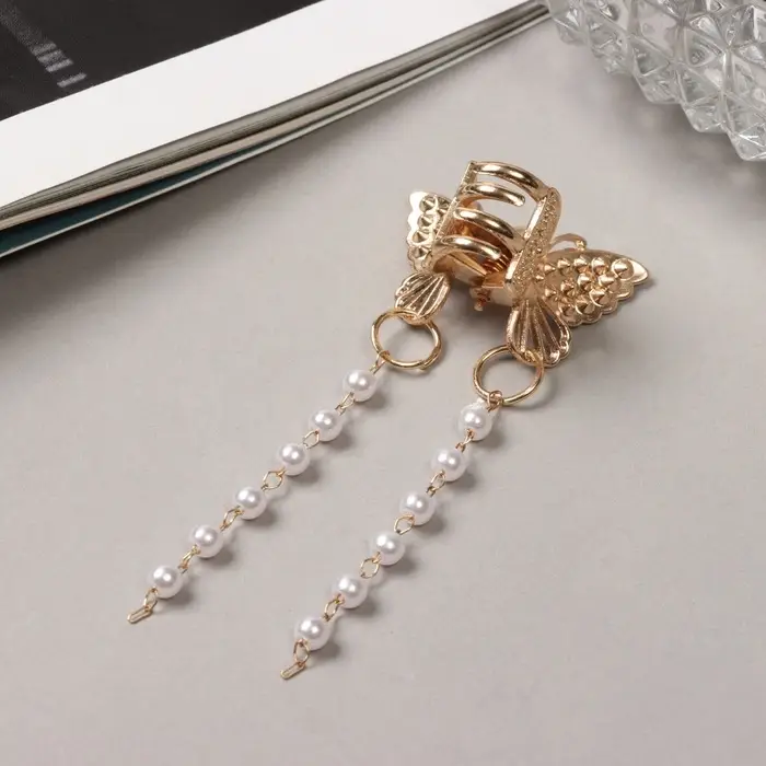 Крабик для волос &laquo;Милада&raquo;, бусы, 2.5 см, золотистый