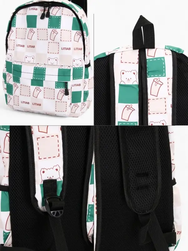 Рюкзак школьный на молнии, с карманами, с рисунком, размер 30&times;13&times;42 см, с принтом, бежевый