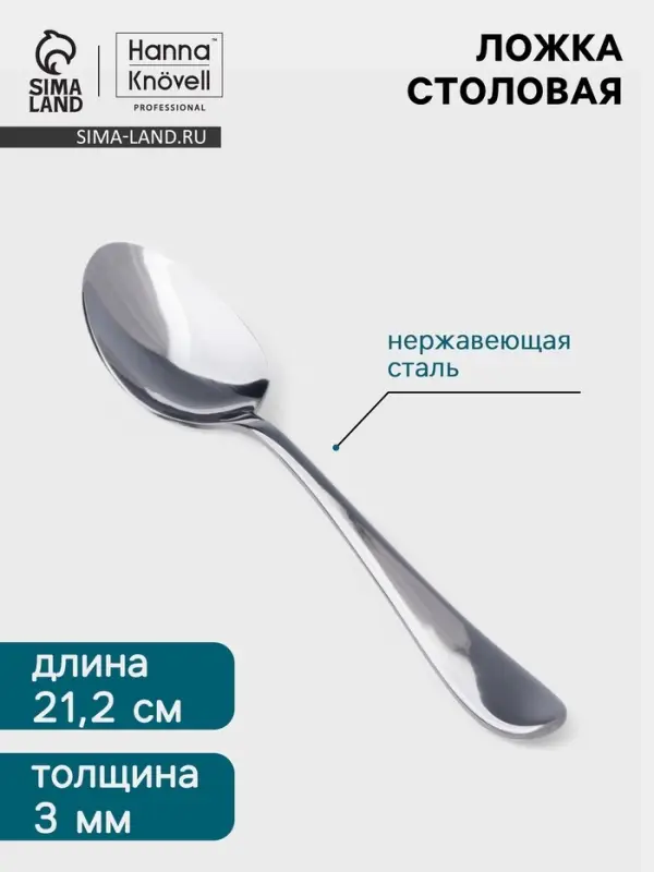 Столовая ложка Hanna Kn&ouml;vell Hertel, 21.2 см, толщина 3 мм, нержавеющая сталь, серебристая