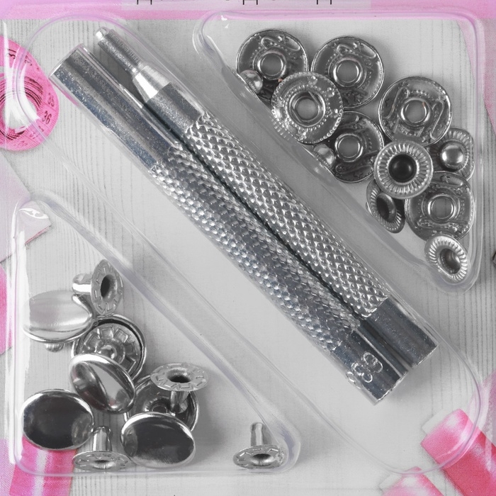 Кнопки установочные, Альфа (S-образные), d = 13 мм, 6 шт, с установщиком, цвет серебряный Кнопки установочные, Альфа (S-образные), d = 13 мм, 6 шт, с установщиком, цвет серебряный