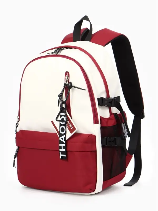 Рюкзак школьный, с мягкой спинкой, 2 отделения, 5 карманов, 30&times;14&times;45 см, бордовый, белый