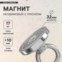 Магнит неодимовый Cartage с петлёй для авто, d=32 мм, сцепление 17 кг