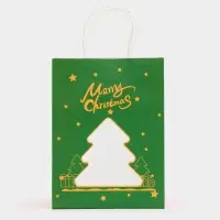 Пакет подарочный бумажный с окном &laquo;Снеговик&raquo; 26&times;35&times;16 см, крафт красный