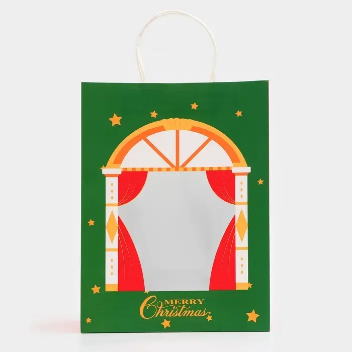 Пакет подарочный с окном &laquo;Театр&raquo; 26&times;35&times;16 см, зеленый