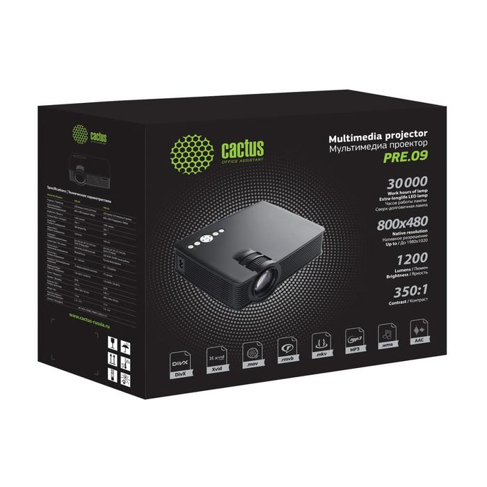 Проектор Cactus CS-PRE.09B.WVGA LCD,1200лм,1024х600,350:1, ресурс лампы:30000часов,USB,HDMI Проектор Cactus CS-PRE.09B.WVGA LCD,1200лм,1024х600,350:1, ресурс лампы:30000часов,USB,HDMI