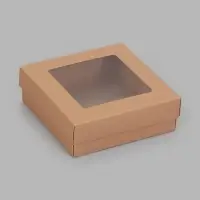 Коробка складная крышка-дно с окном, 15&times;15&times;5 см, крафт