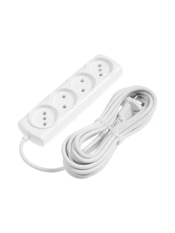 Удлинитель сетевой Luazon Lighting ECO, 4 розетки, 5 м, 10 А, 2200 Вт, без заземления, белый