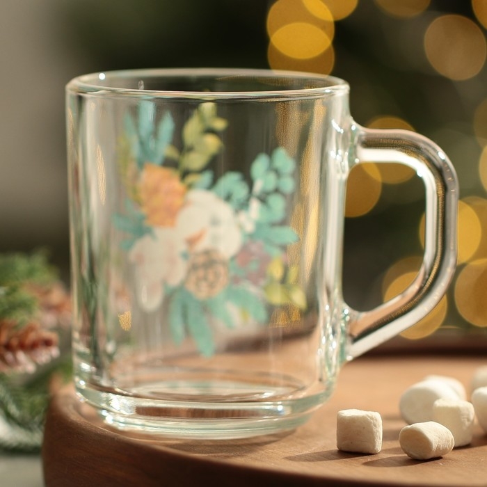 Кружка стеклянная новогодняя Дорого внимание «Новогодний букет», 200 мл