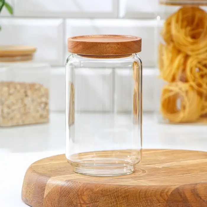 Банка стеклянная для хранения сыпучих продуктов Magistro Village, 700 мл, 9×15 см, с деревянной крышкой