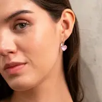 Серьги &laquo;Сердечки лунные&raquo;, розовые в серебре