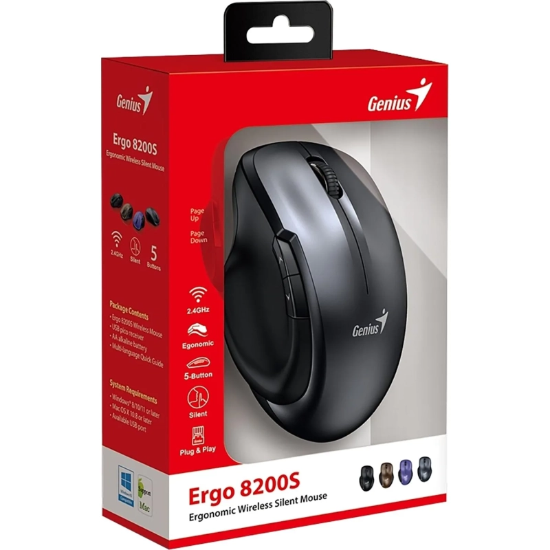 Мышь компьютерная Genius Ergo 8200S Iron Grey беспроводная