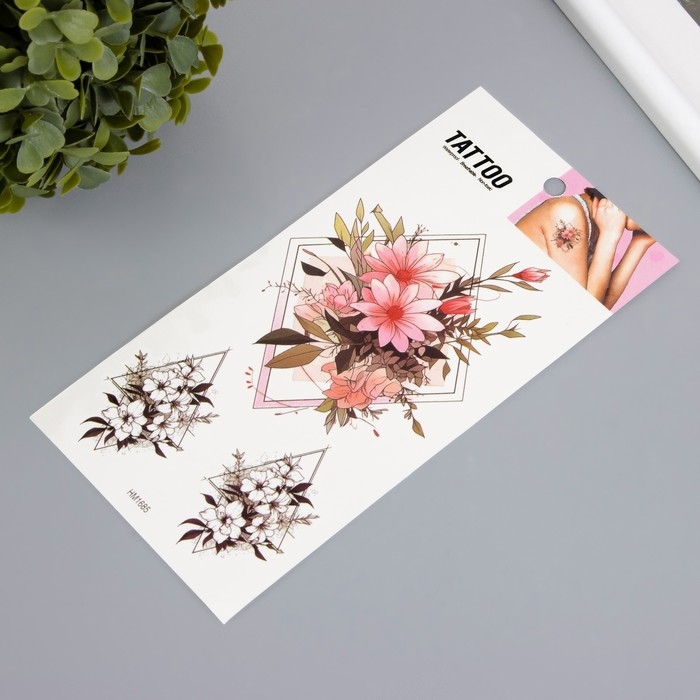 Татуировка на тело цветная Татуировка на тело цветная "Цветы в геометрии" 10х20,5 см