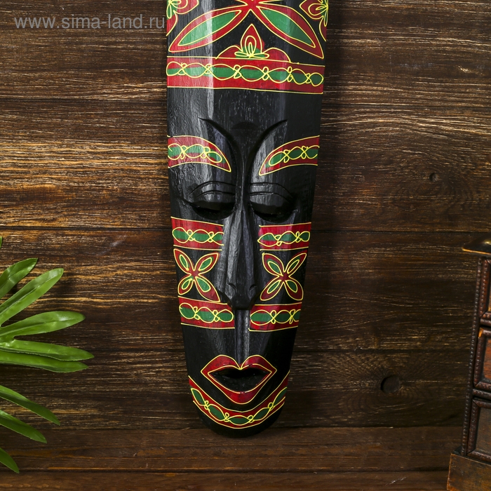 Маска настенная дерево Маска настенная дерево "Абориген с ярким узором" 3х12х50 см