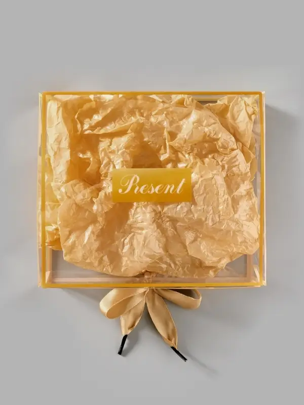 Коробка подарочная пластиковая с тишью и гирляндой Present, 20&times;18&times;5 см