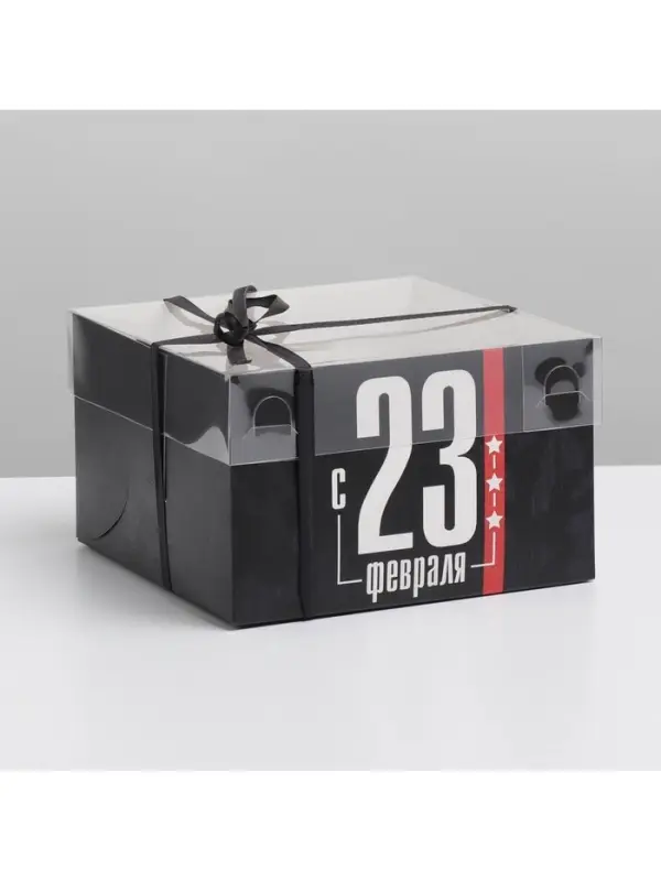 Коробка для капкейков, кондитерская упаковка с пластиковой крышкой, 4 ячейки &laquo;23 февраля&raquo;, 16&times;16&times;10 см