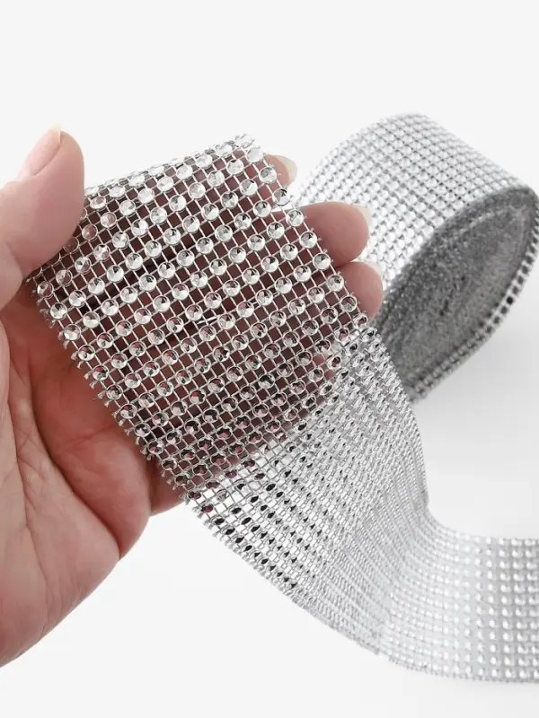 Лента с имитацией страз, 6 см, 9&plusmn;1 м, цвет серебряный