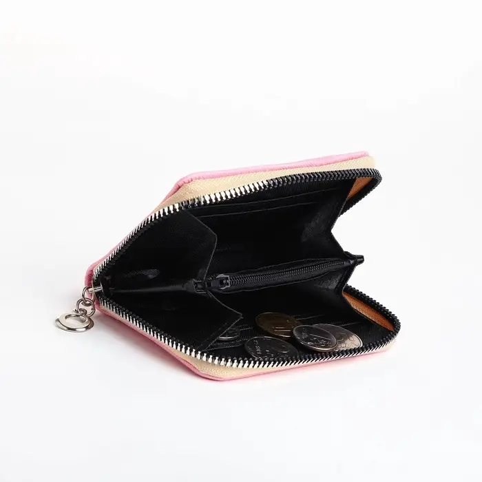 Кошелёк на молнии, отдел для карт, для монет, розовый