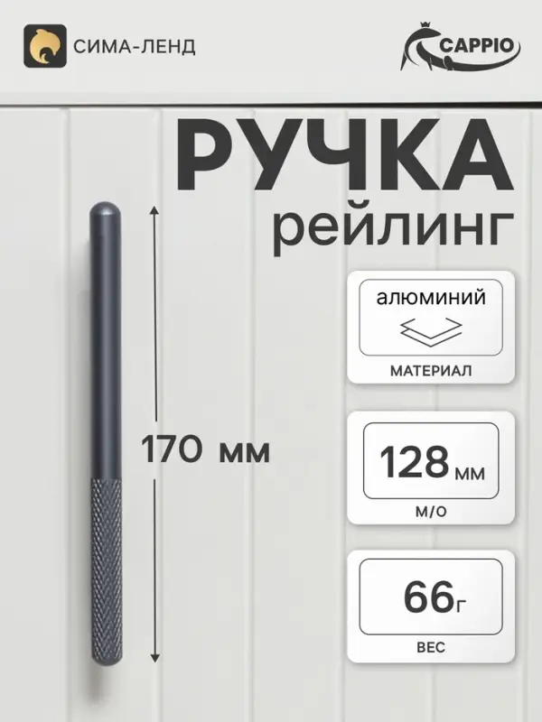 Ручка-рейлинг CAPPIO EPHRAM, м/о 128 мм, цвет серый