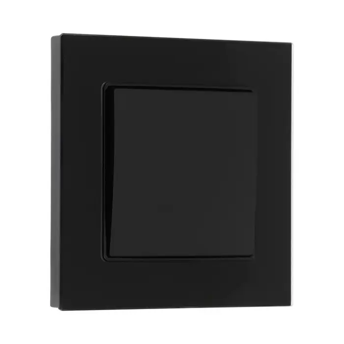 Выключатель проходной TOT Glossy Glass, 10 А, 1 клавиша, скрытый монтаж, стеклянная рамка, чёрный