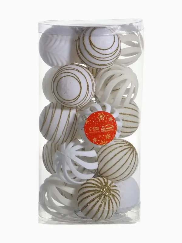 Набор шаров пластик d-6 см, 20 шт Набор шаров пластик d-6 см, 20 шт "Бархат. Феерия" белый