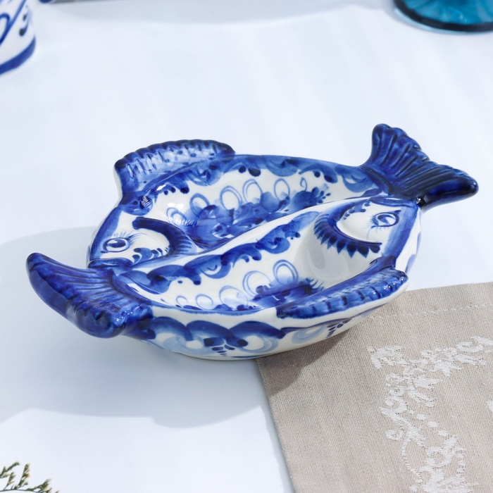Оливочница Оливочница "Рыбка", гжель, фарфор, 20х16 см