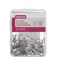 Булавки английские Attache, 32 мм, никелир.,50 шт/уп,пласт.коробка,европодв