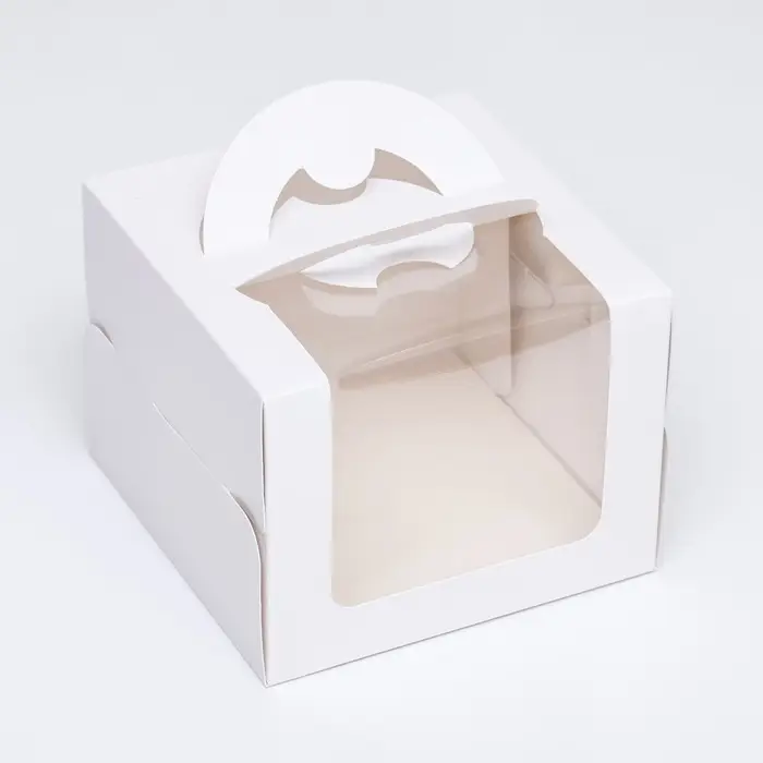 Коробка под бенто-торт с окном, белая, 16&times;16&times;12.5 см