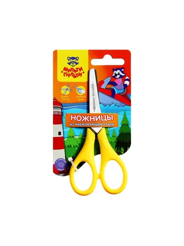 Ножницы 12 см детские Мульти-Пульти &laquo;Приключения Енота&raquo;, МИКС, европодвес