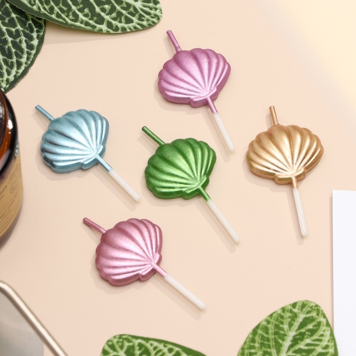 Набор свечей для торта, 5 шт  Набор свечей для торта, 5 шт "Морские ракушки", разноцветные