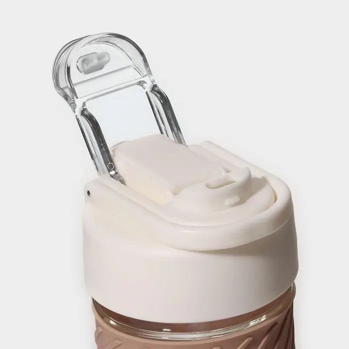 Бутылка для воды стеклянная, с крышкой и трубочкой «Бьорн», 400 мл, цвет бежевый