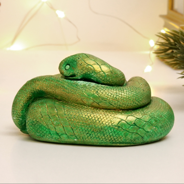 Новый год. Символ 2025. Фигура Новый год. Символ 2025. Фигура "Змея Лея" зеленый с позолотой, 5х6,5х7,5см