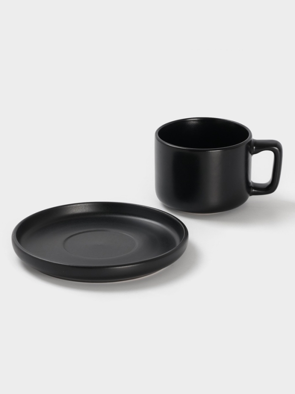 Набор чайный на 1 персону Доляна "Гранит" блюдце 15,5х см, кружка 12х9х7,5 см, черный мат