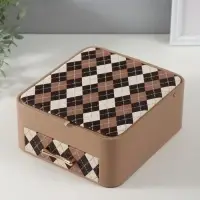 Шкатулка для украшений &laquo;Клетка&raquo;, с зеркалом, искусственная кожа, бежевая, 20&times;22.5&times;9.5 см