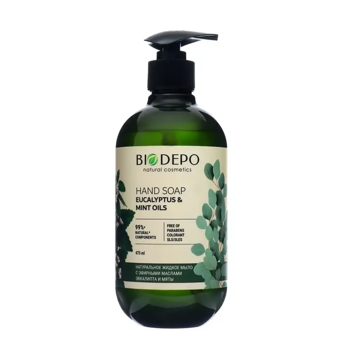 Натуральное жидкое мыло для рук с эфирными маслами эвкалипта и мяты