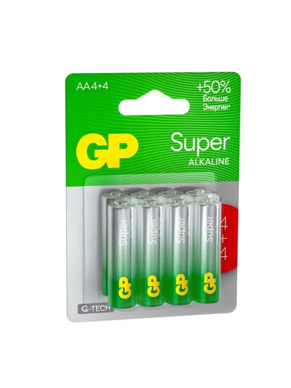 Батарейка алкалиновая GP, AA, LR6-8BL, 1.5 В, блистер, 4+4 шт.