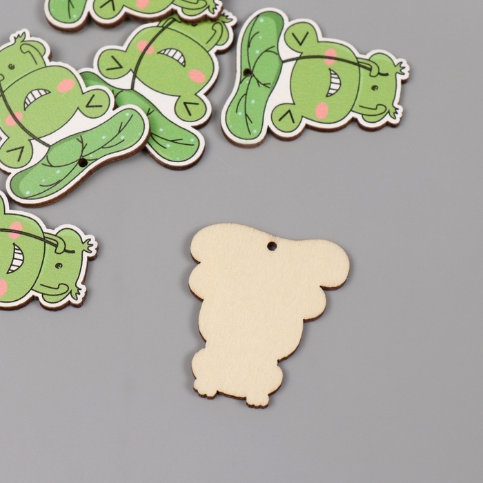 Декор для творчества дерево Декор для творчества дерево "Лягушка под листиком" набор 6 шт 4х3,5х0,3 см