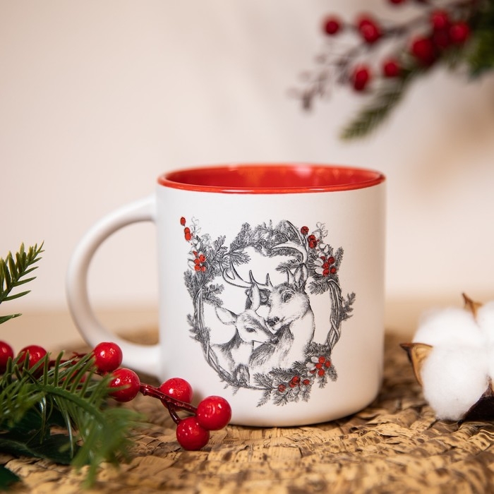 Кружка керамическая новогодняя Дорого внимание «Олени», 380 мл