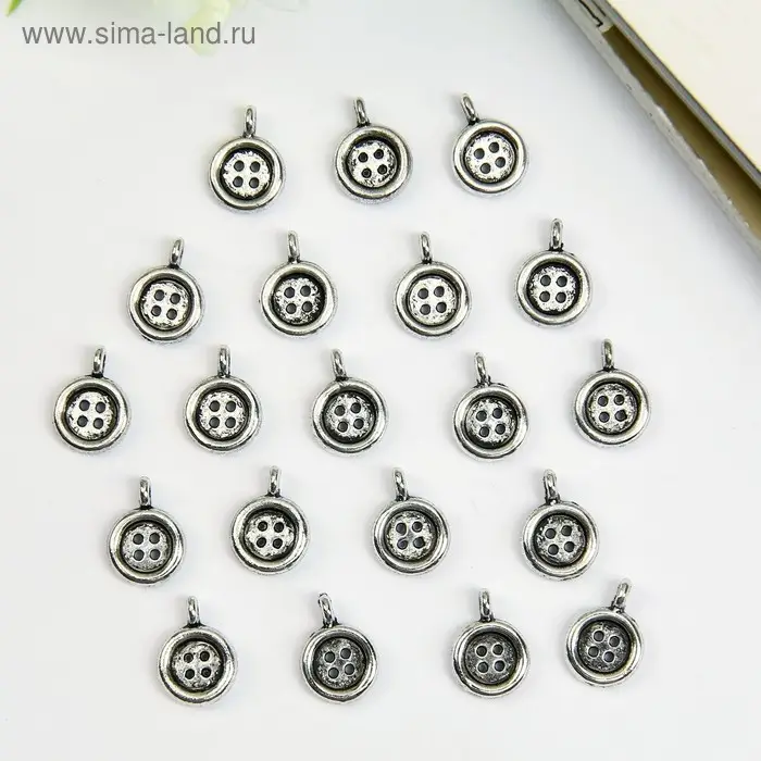 Металлический элемент, декоративная подвеска «Арт Узор. Пуговка», серебро, 1.3×1.3 см