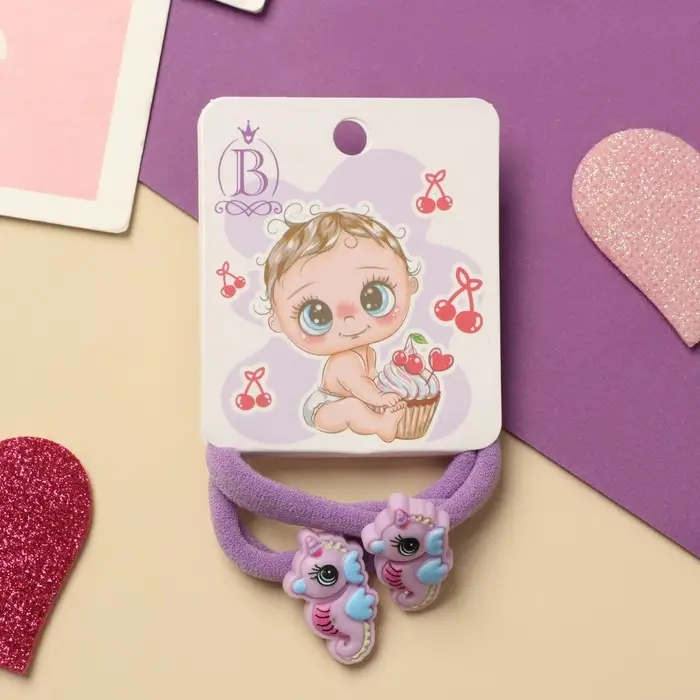 Резинка для волос  Резинка для волос "Пупсёнок" (набор 2 шт) морской конёк, 4 см, сиреневый