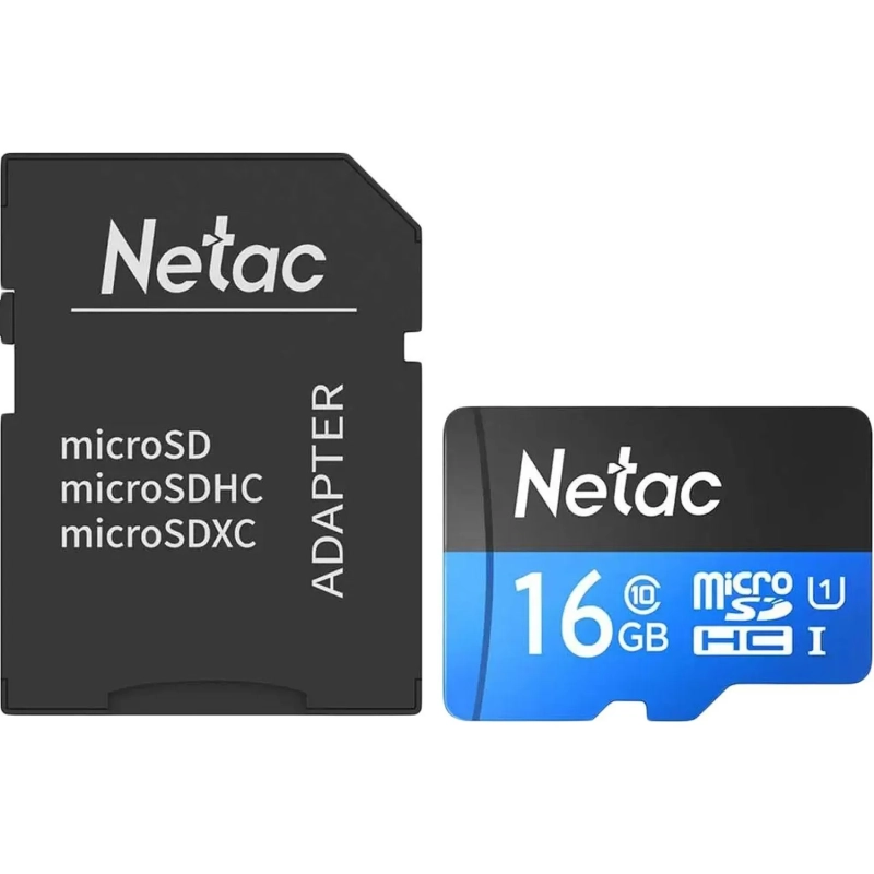 Карта памяти Netac MicroSD card P500 Standard 16GB, retail version w/SD